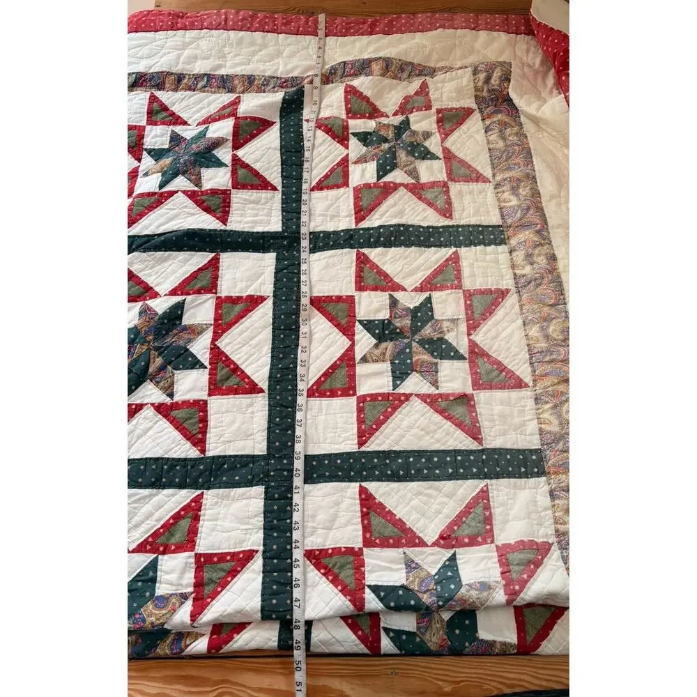 Vintage Handmade Patchwork Christmas Quilt Size 94x84 Red Sf